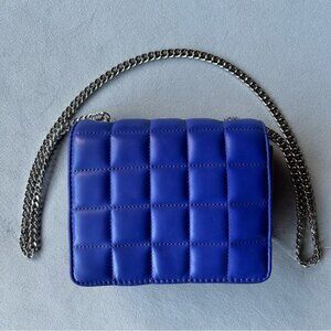 French Connection ~ Laine ~ Quilted Mini Crossbody Bag ~ Blue with Silver